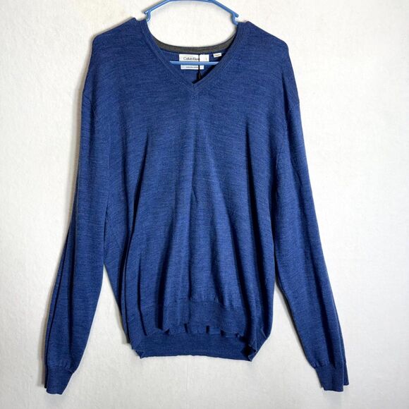 Calvin Klein Men's Blue Wave Extra Fine Merino Wool V Neck Sweater Size Large - Picture 5 of 10